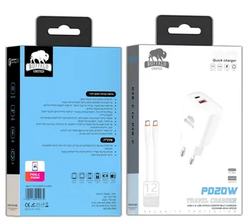 מטען קיר 20W עם כבל PD Type-C מבית באפאלו.