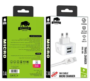 מטען קיר כפול 2.4A עם כבל USB Micro מבית באפאלו.