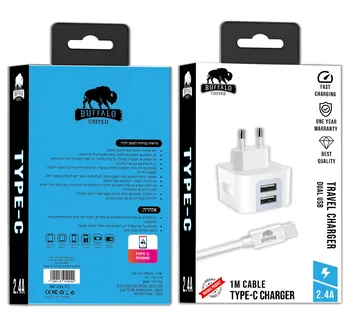 מטען קיר כפול 2.4A עם כבל USB Type-C מבית באפאלו.